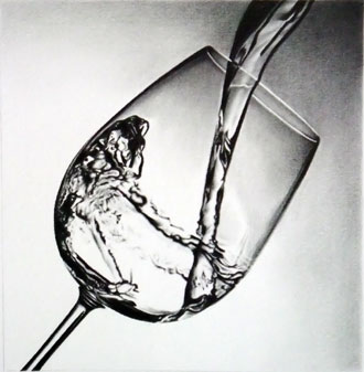 Mari Edagawa pencil drawing　ワイングラスと水